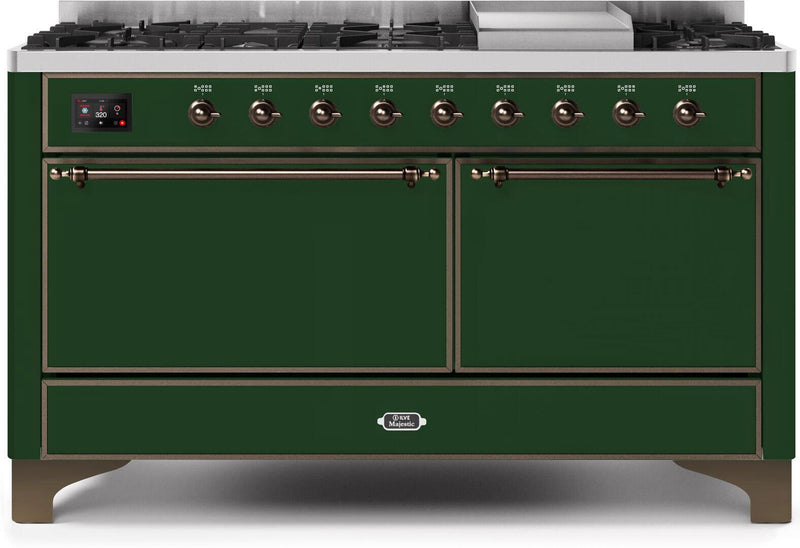 ILVE 60" Majestic II Dual Fuel Range with 9 Sealed Burners - Griddle - Dual Oven - Emerald Green (UM15FDQNS3EGB)