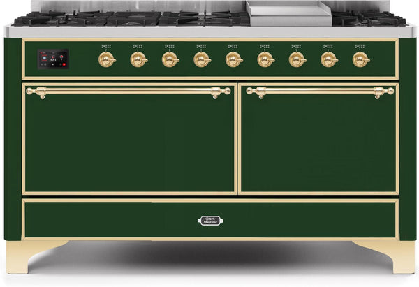 ILVE 60" Majestic II Dual Fuel Range with 9 Sealed Burners - Griddle - Dual Oven - Emerald Green (UM15FDQNS3EGG)