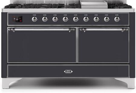 ILVE 60" Majestic II Dual Fuel Range with 9 Sealed Burners - Griddle - Dual Oven - Matte Graphite (UM15FDQNS3MGC)