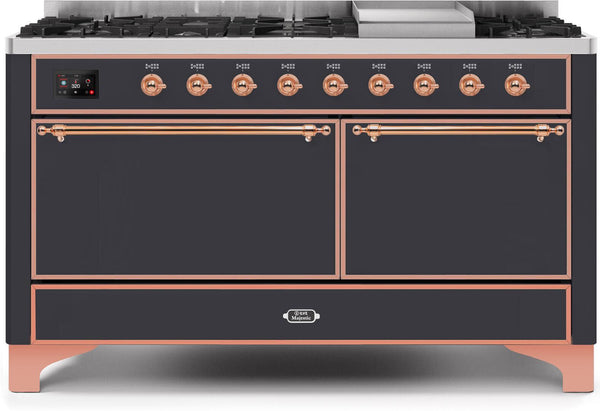 ILVE 60" Majestic II Dual Fuel Range with 9 Sealed Burners - Griddle - Dual Oven - Matte Graphite (UM15FDQNS3MGP)