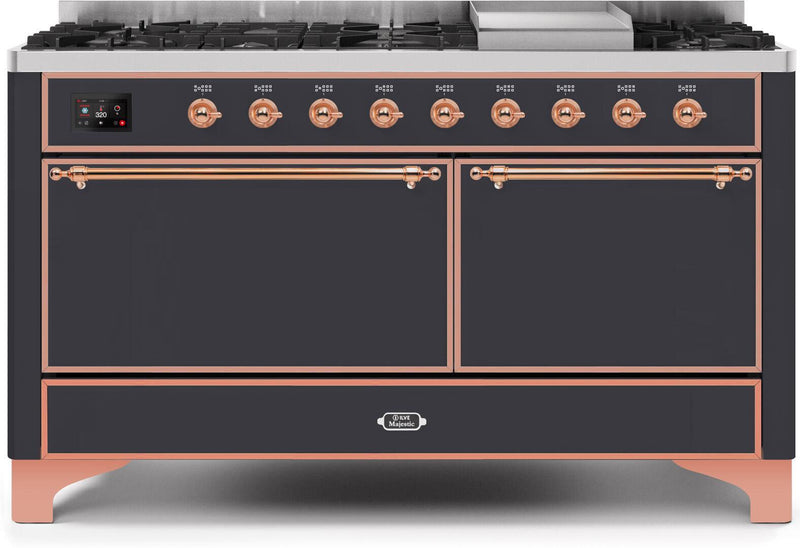 ILVE 60" Majestic II Dual Fuel Range with 9 Sealed Burners - Griddle - Dual Oven - Matte Graphite (UM15FDQNS3MGP)