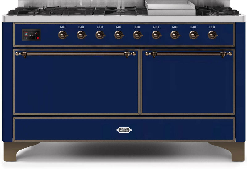 ILVE 60" Majestic II Dual Fuel Range with 9 Sealed Burners - Griddle - Dual Oven - Midnight Blue (UM15FDQNS3MBB)