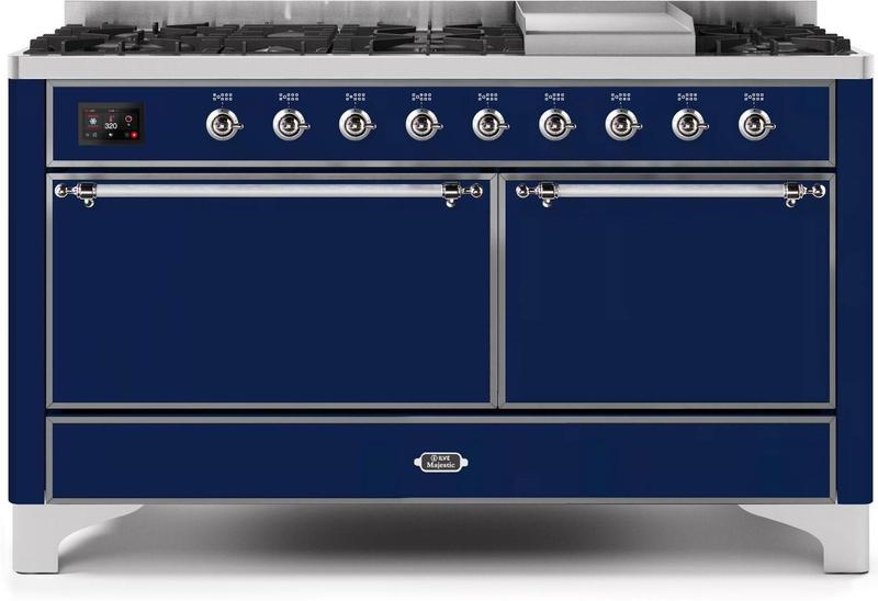 ILVE 60" Majestic II Dual Fuel Range with 9 Sealed Burners - Griddle - Dual Oven - Midnight Blue (UM15FDQNS3MBC)