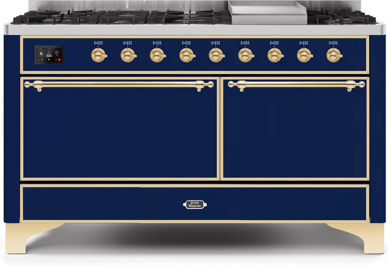 ILVE 60" Majestic II Dual Fuel Range with 9 Sealed Burners - Griddle - Dual Oven - Midnight Blue (UM15FDQNS3MBG)