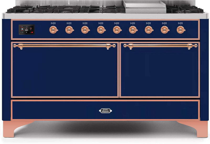 ILVE 60" Majestic II Dual Fuel Range with 9 Sealed Burners - Griddle - Dual Oven - Midnight Blue (UM15FDQNS3MBP)