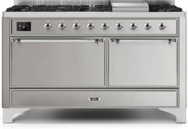 ILVE 60" Majestic II Dual Fuel Range with 9 Sealed Burners - Griddle - Dual Oven - Stainless Steel (UM15FDQNS3SSB)