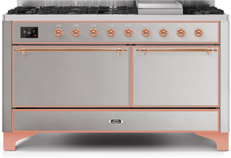 ILVE 60" Majestic II Dual Fuel Range with 9 Sealed Burners - Griddle - Dual Oven - Stainless Steel (UM15FDQNS3SSP)