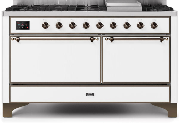 ILVE 60" Majestic II Dual Fuel Range with 9 Sealed Burners - Griddle - Dual Oven - White (UM15FDQNS3WHB)