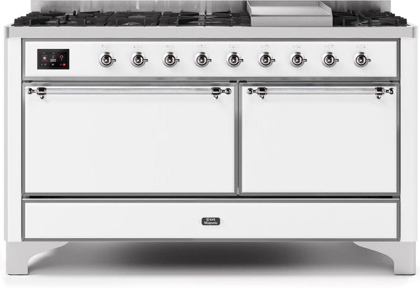 ILVE 60" Majestic II Dual Fuel Range with 9 Sealed Burners - Griddle - Dual Oven - White (UM15FDQNS3WHC)