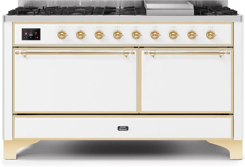 ILVE 60" Majestic II Dual Fuel Range with 9 Sealed Burners - Griddle - Dual Oven - White (UM15FDQNS3WHG)