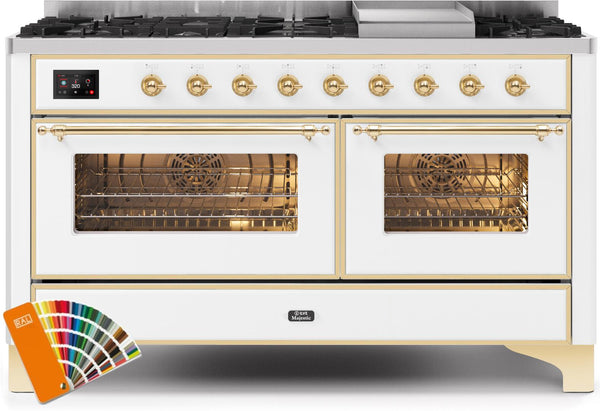 ILVE 60" Majestic II Dual Fuel Range with 9 Sealed Burners and Griddle - 5.8 cu. ft. Oven - Brass Trim in Custom RAL Color (UM15FDNS3RALG)