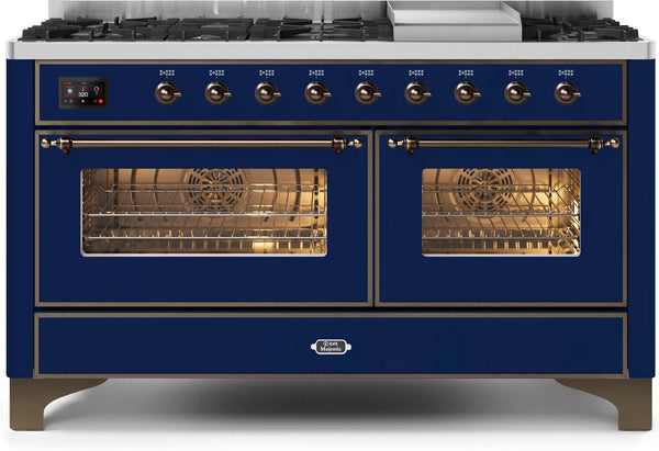 ILVE 60" Majestic II Dual Fuel Range with 9 Sealed Burners and Griddle - 5.8 cu. ft. Oven - Bronze Trim in (UM15FDNS3MBB)