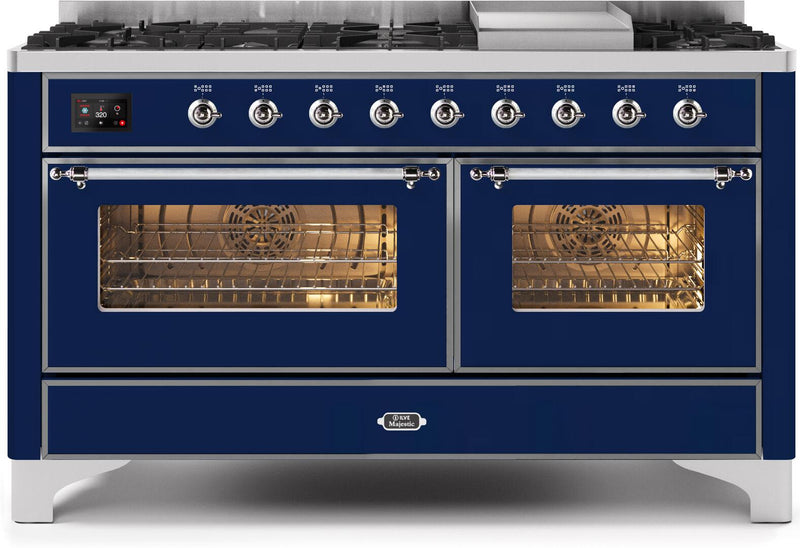 ILVE 60" Majestic II Dual Fuel Range with 9 Sealed Burners and Griddle - 5.8 cu. ft. Oven - Chrome Trim in (UM15FDNS3MBC)