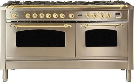 ILVE 60" Nostalgie - Dual Fuel Range - 8 Sealed Burners - 5.99 cu. ft. Oven - Griddle in Stainless Steel (UPN150FDMPI)