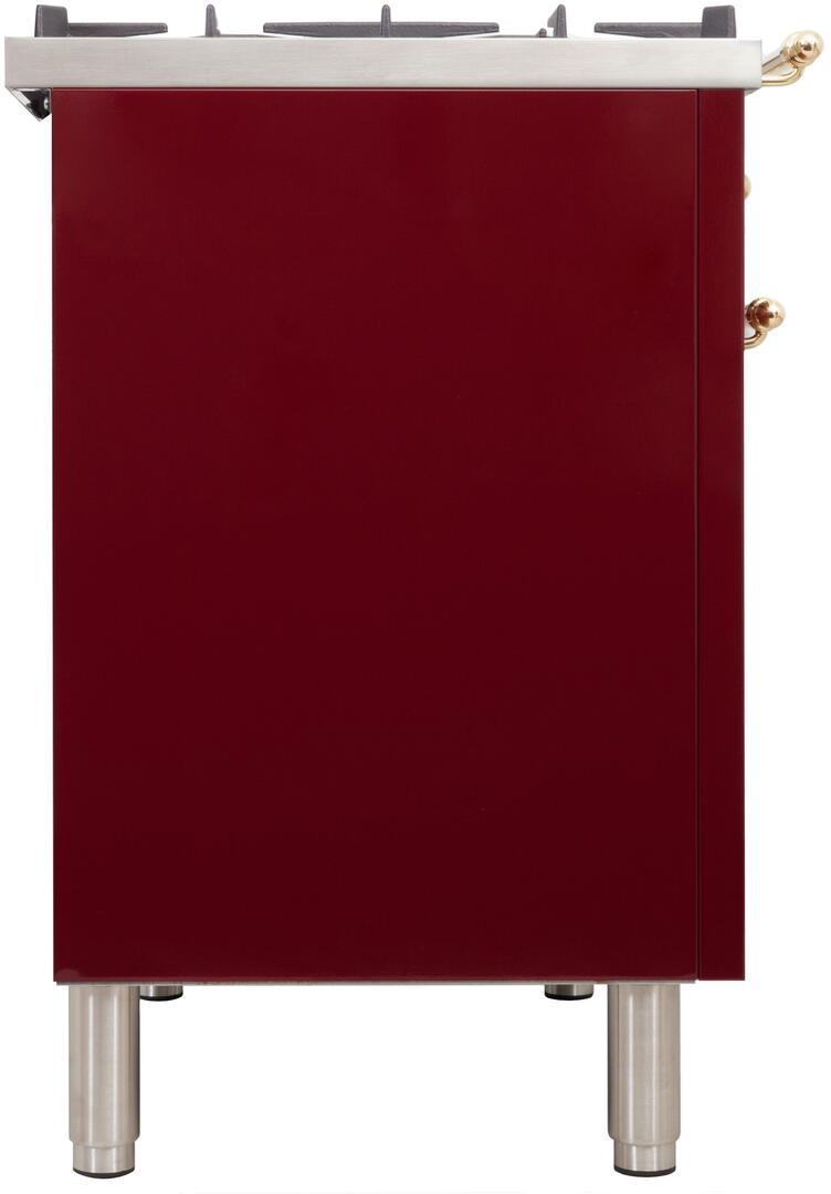 ILVE 60" Nostalgie - Dual Fuel Range with 8 Sealed Burners - 5.99 cu. ft. Oven - Griddle with Brass Trim in Burgundy (UPN150FDMPRB)