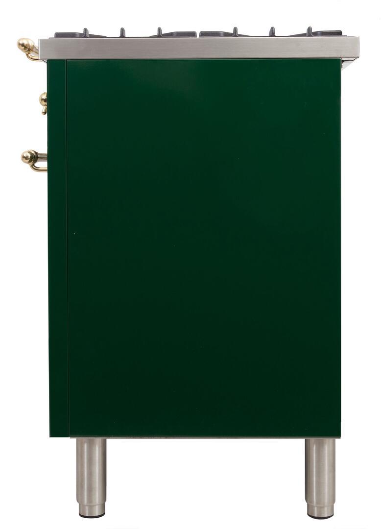 ILVE 60" Nostalgie - Dual Fuel Range with 8 Sealed Burners - 5.99 cu. ft. Oven - Griddle with Brass Trim in Emerald Green (UPN150FDMPVS)