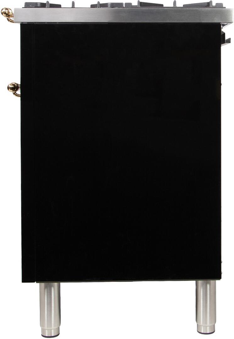 ILVE 60" Nostalgie - Dual Fuel Range with 8 Sealed Burners - 5.99 cu. ft. Oven - Griddle with Brass Trim in Glossy Black (UPN150FDMPN)