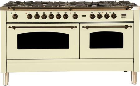 ILVE 60" Nostalgie - Dual Fuel Range with 8 Sealed Burners - 5.99 cu. ft. Oven - Griddle with Bronze Trim in Antique White (UPN150FDMPAY)