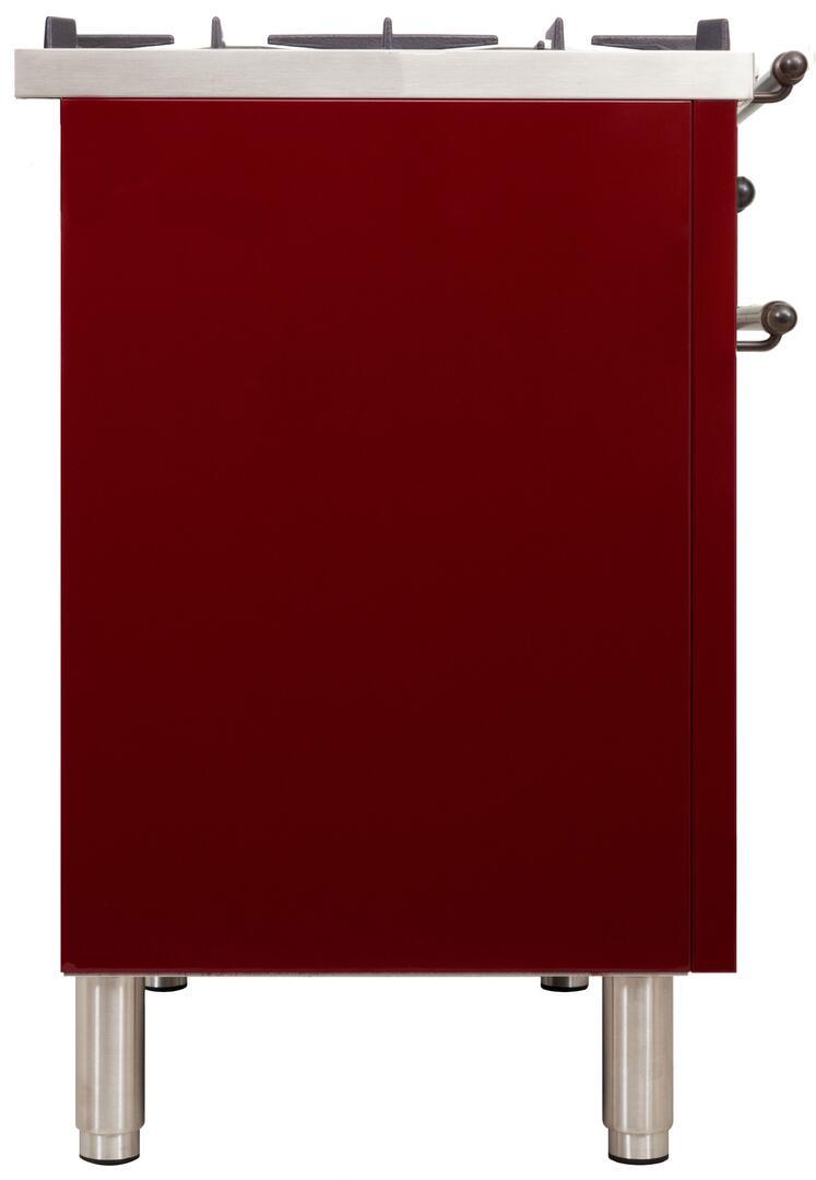 ILVE 60" Nostalgie - Dual Fuel Range with 8 Sealed Burners - 5.99 cu. ft. Oven - Griddle with Bronze Trim in Burgundy (UPN150FDMPRBY)