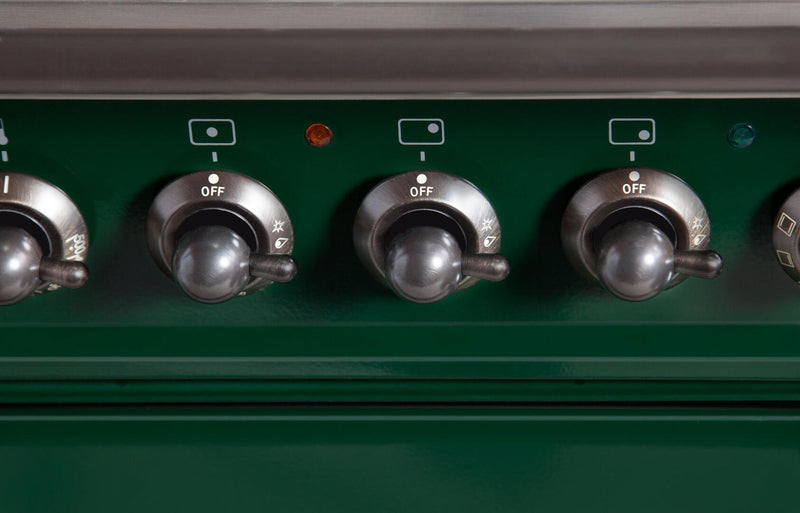 ILVE 60" Nostalgie - Dual Fuel Range with 8 Sealed Burners - 5.99 cu. ft. Oven - Griddle with Bronze Trim in Emerald Green (UPN150FDMPVSY)