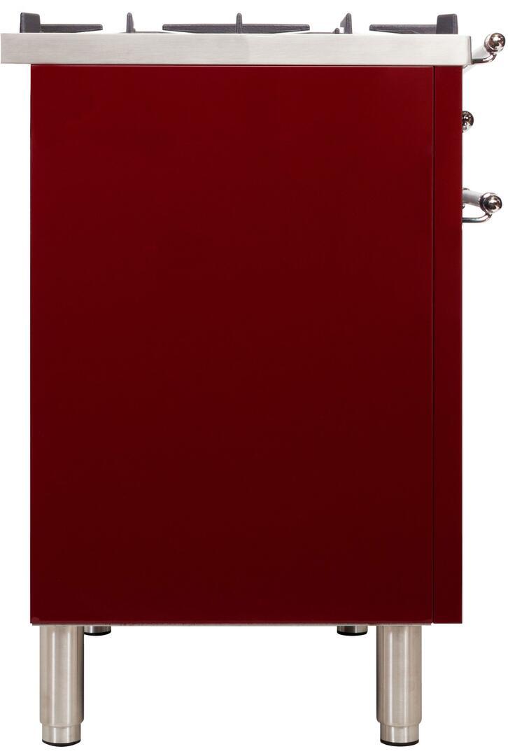 ILVE 60" Nostalgie - Dual Fuel Range with 8 Sealed Burners - 5.99 cu. ft. Oven - Griddle with Chrome Trim in Burgundy (UPN150FDMPRBX)