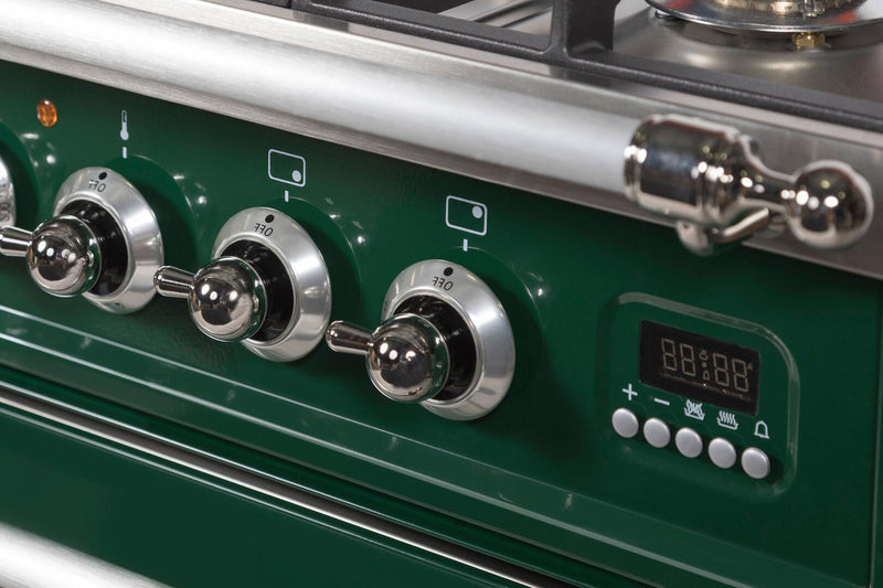 ILVE 60" Nostalgie - Dual Fuel Range with 8 Sealed Burners - 5.99 cu. ft. Oven - Griddle with Chrome Trim in Emerald Green (UPN150FDMPVSX)