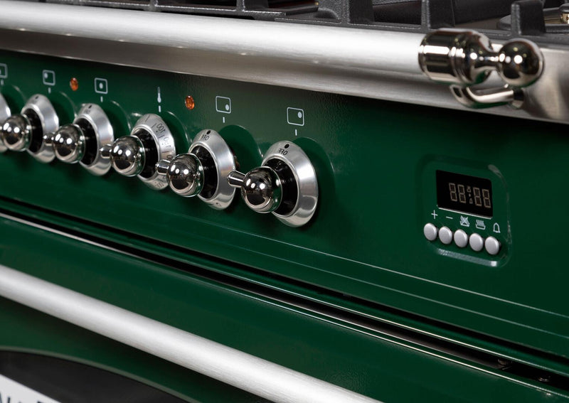 ILVE 60" Nostalgie - Dual Fuel Range with 8 Sealed Burners - 5.99 cu. ft. Oven - Griddle with Chrome Trim in Emerald Green (UPN150FDMPVSX)
