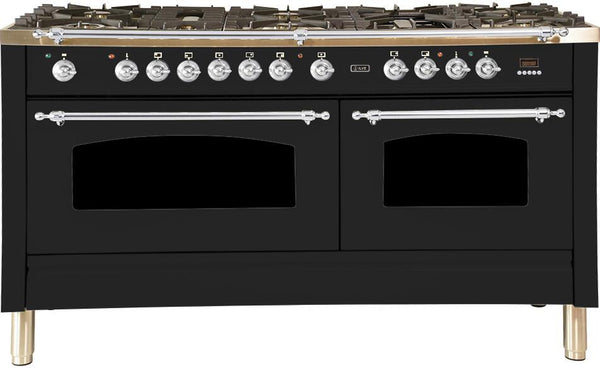 ILVE 60" Nostalgie - Dual Fuel Range with 8 Sealed Burners - 5.99 cu. ft. Oven - Griddle with Chrome Trim in Matte Graphite (UPN150FDMPMX)