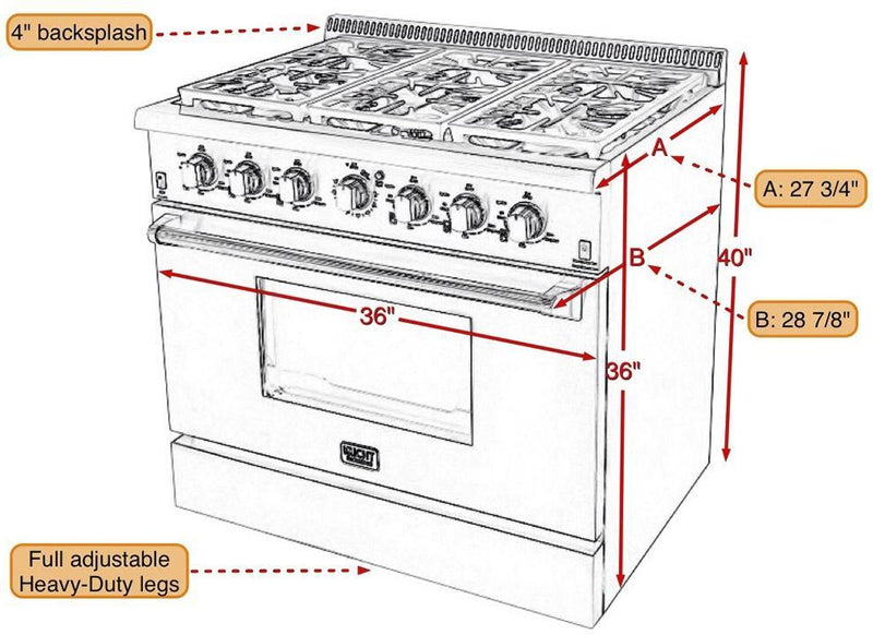 Kucht Professional 36" 5.2 cu. ft. Dual Fuel Range in Stainless Steel (KRD366F)