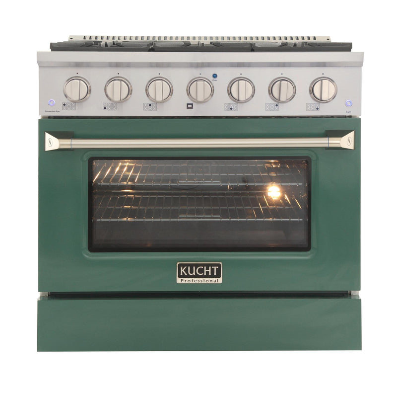 Kucht Professional 36 in. 5.2 cu. ft. Gas Range - Sealed Burners and Convection Oven in Green (KNG361-G)