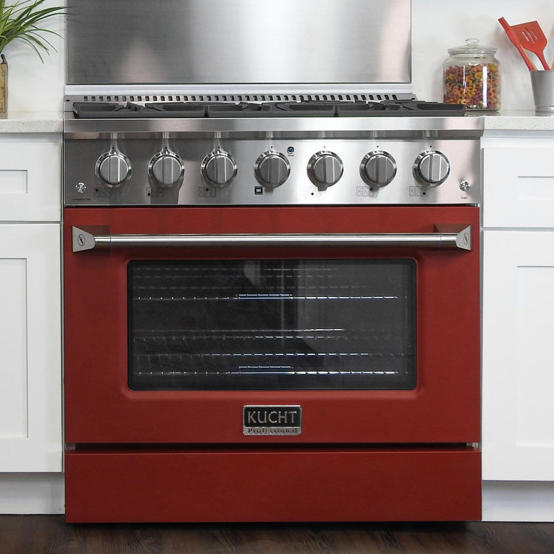 Kucht Professional 36 in. 5.2 cu. ft. Gas Range - Sealed Burners and Convection Oven in Red (KNG361-R)