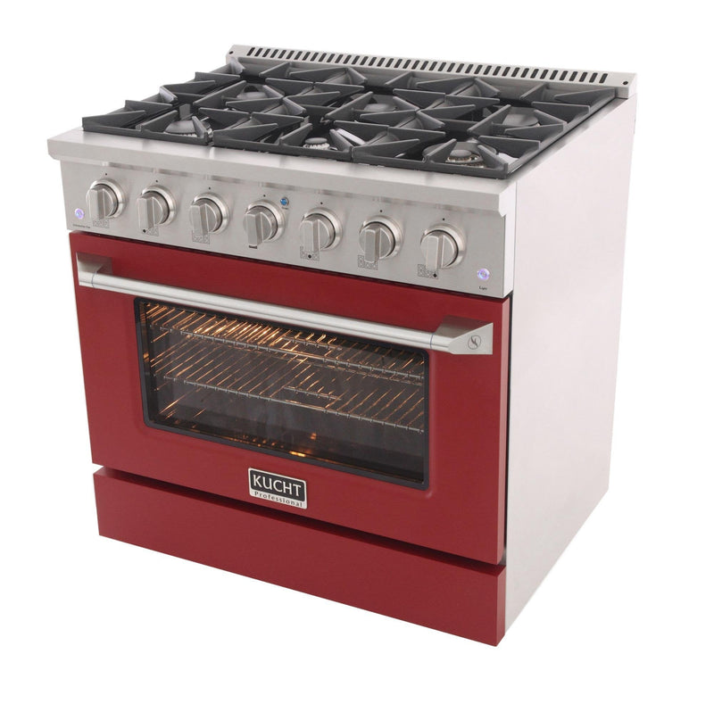 Kucht Professional 36 in. 5.2 cu. ft. Gas Range - Sealed Burners and Convection Oven in Red (KNG361-R)