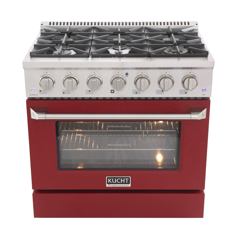 Kucht Professional 36 in. 5.2 cu. ft. Gas Range - Sealed Burners and Convection Oven in Red (KNG361-R)