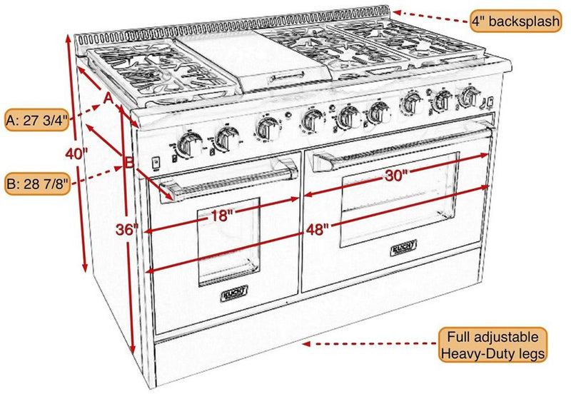 Kucht Professional 48" 6.7 cu. ft. Dual Fuel Range with Grill/Griddle in Stainless Steel (KRD486F-S)