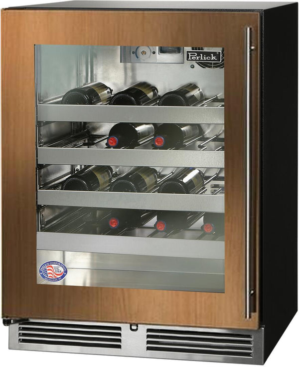 Perlick 24" Built-In Single Zone Wine Cooler with 32 Bottle Capacity, Panel Ready with Glass Door and Stainless Steel Interior (HA24WB-4-4L & HA24WB-4-4R)