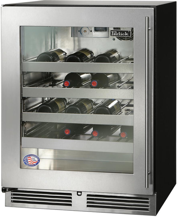 Perlick 24" Built-In Single Zone Wine Cooler with 32 Bottle Capacity in Stainless Steel with Glass Door (HA24WB-4-3L & HA24WB-4-3R)