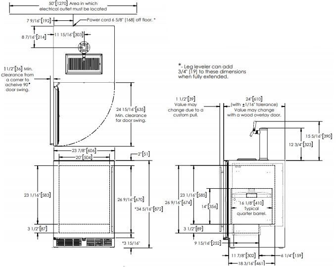 Perlick 24" C-Series Outdoor Beer Dispenser with 5.2 cu. ft. Capacity in Stainless Steel (HC24TO-4-1L-2 & HC24TO-4-1R-2)