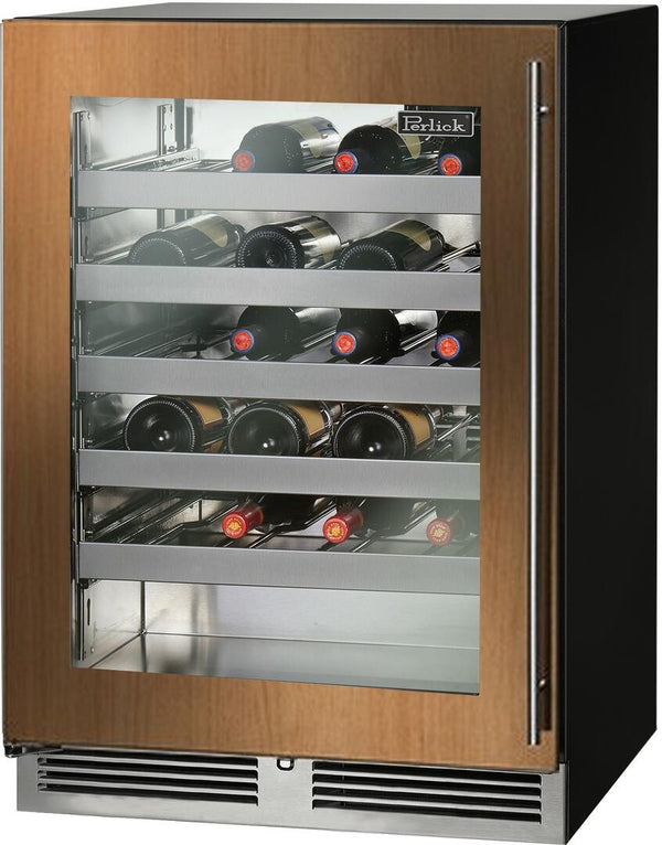 Perlick C Series 24" Built-In Single Zone Wine Cooler with 45 Bottle Capacity, Panel Ready with Glass Door (HC24WB-4-4L & HC24WB-4-4R)