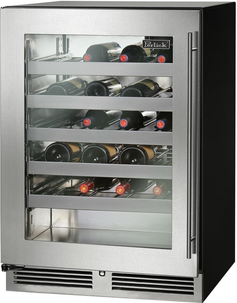 Perlick C Series 24" Built-In Single Zone Wine Cooler with 45 Bottle Capacity in Stainless Steel with Glass Door (HC24WB-4-3L & HC24WB-4-3R)