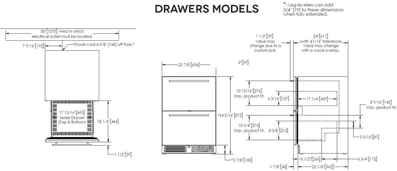 Perlick C Series 24" Outdoor Built-In Counter Depth Drawer Refrigerator with 5.2 cu. ft. Capacity in Stainless Steel (HC24RO-4-5)