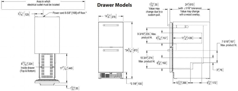 Perlick Signature Series 15" Outdoor Built-In Counter Depth Drawer Refrigerator with 2.8 cu. ft. Capacity, Panel Ready (HP15RO-4-6)