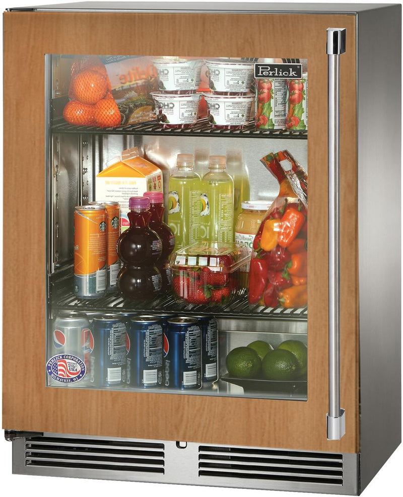 Perlick Signature Series 24" Built-In Counter Depth Compact Refrigerator with 3.1 cu. ft. Capacity, Panel Ready with Glass Door (HH24RS-4-4L & HH24RS-4-4R)