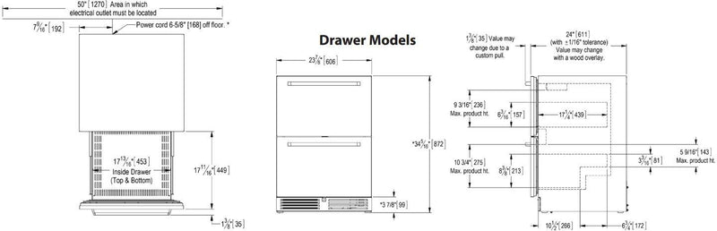 Perlick Signature Series 24" Built-In Counter Depth Drawer Refrigerator with 5.2 cu. ft. Capacity, Panel Ready (HP24RS-4-6)