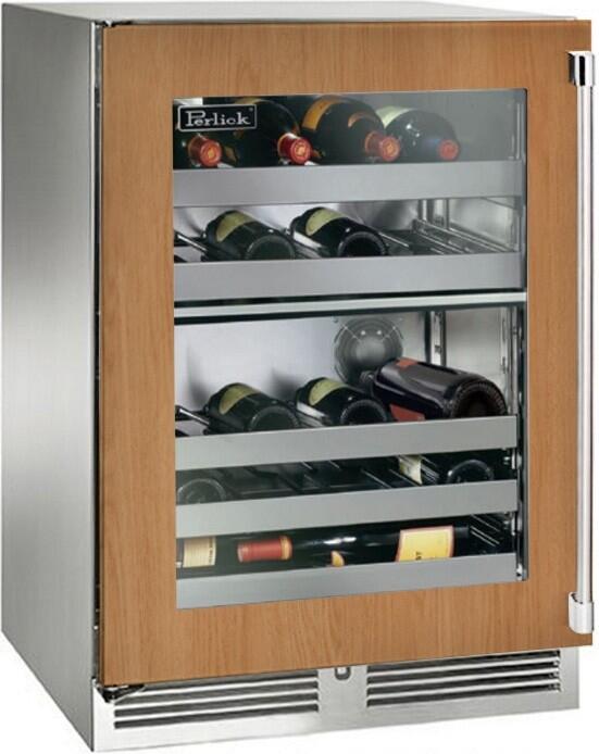 Perlick Signature Series 24" Built-In Dual Zone Wine Cooler with 32 Bottle Capacity, Panel Ready with Glass Door (HP24DS-4-4L & HP24DS-4-4R)