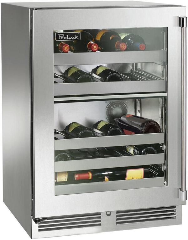 Perlick Signature Series 24" Built-In Dual Zone Wine Cooler with 32 Bottle Capacity in Stainless Steel with Glass Door (HP24DS-4-3L & HP24DS-4-3R)