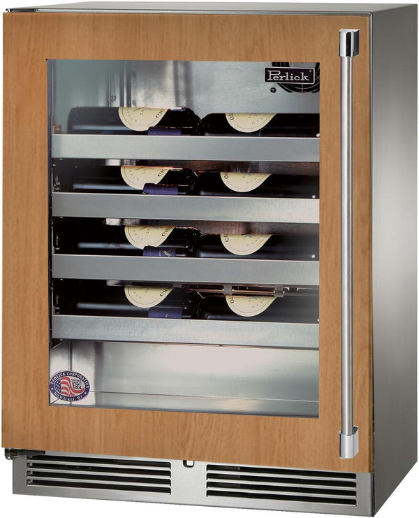 Perlick Signature Series 24" Built-In Single Zone Wine Cooler with 20 Bottle Capacity, Panel Ready with Glass Door (HH24WS-4-4L & HH24WS-4-4R)