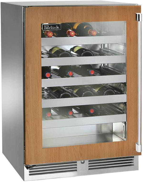 Perlick Signature Series 24" Built-In Single Zone Wine Cooler with 45 Bottle Capacity, Panel Ready with Glass Door (HP24WS-4-4L & HP24WS-4-4R)