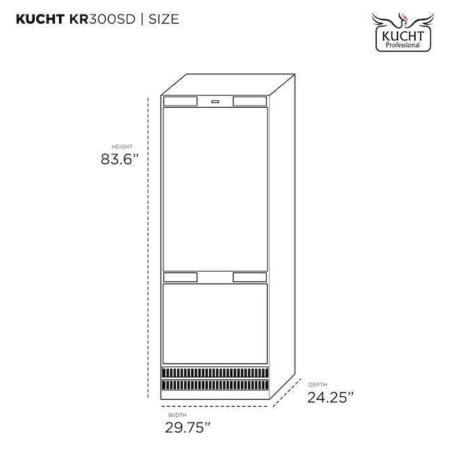 Kucht 30" 17 cu. ft. Built-In Refrigerator in Custom Panel Ready, Bottom Freezer, Counter Depth (KR300SD)