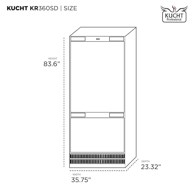 Kucht 36" Built-In Refrigerator in Custom Panel Ready, Bottom Freezer, Counter Depth with Ice Maker (KR360SD)