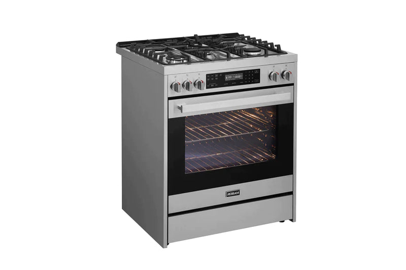 ROBAM 30-Inch 5 Cu. Ft. Oven Freestanding Gas Range, 5 Sealed Brass Burners in Stainless Steel (7GG10)